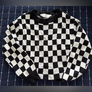 H&M Black and White Checkered Crewneck Sweater for girls